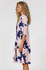 Evie Mini Dress - 3/4 Sleeve Tiered Smock Dress in Jetson Print Navy