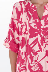 Evie Mini Dress - 3/4 Sleeve Tiered Smock Dress in Patty Print Pink