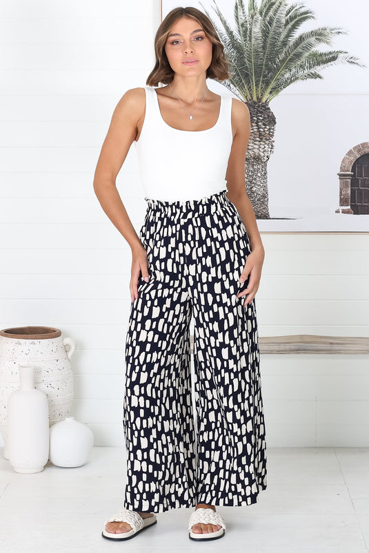 Evie Pants - High Waisted Paperbag Straight Leg Pants in Navy
