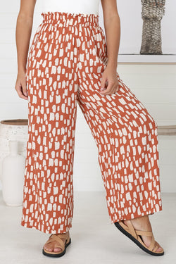 Evie Pants - High Waisted Paperbag Straight Leg Pants in Rust