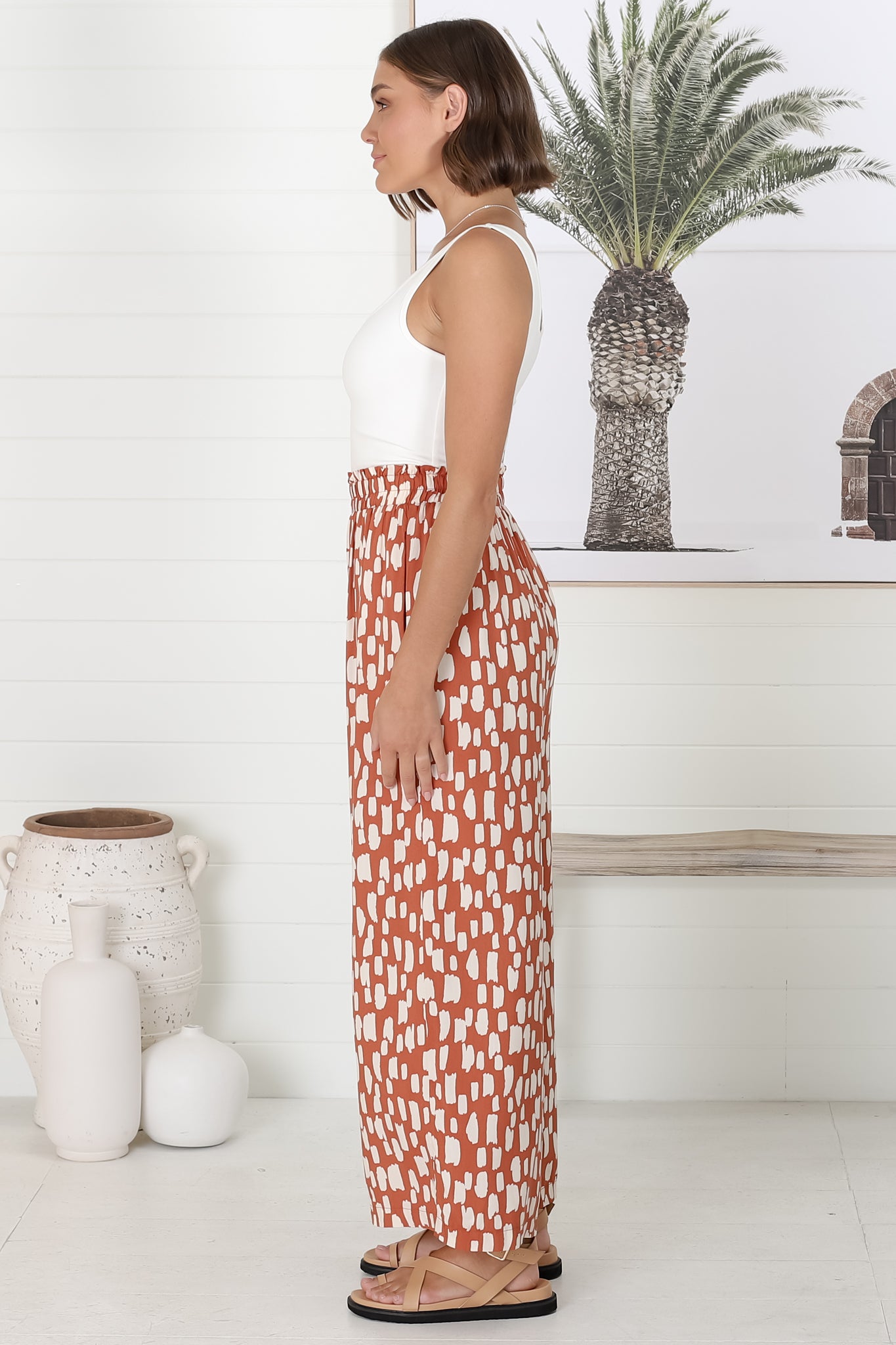 Evie Pants - High Waisted Paperbag Straight Leg Pants in Rust