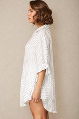 Beachly Shirt - Folded Collar Button Down Relaxed Shirt in Hansel Print