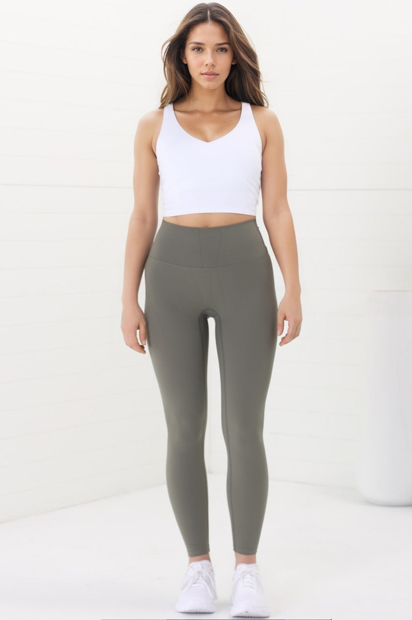 Axel Leggings - High Waisted Full Length Leggings in Khaki