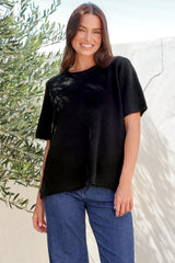 Fable Knit Top - Crew Neck Relaxed Super Soft Knit Tee in Black