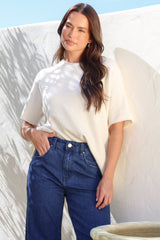 Fable Knit Top - Crew Neck Relaxed Super Soft Knit Tee in Cream