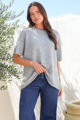 Fable Knit Top - Crew Neck Relaxed Super Soft Knit Tee in Grey Marle