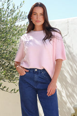 Model wearing Fable Knit Top in Pink from Salty Crush