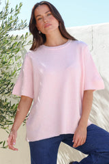 Fable Knit Top - Crew Neck Relaxed Super Soft Knit Tee in Pink