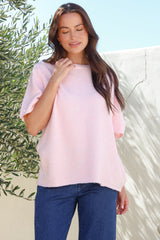 Fable Knit Top - Crew Neck Relaxed Super Soft Knit Tee in Pink