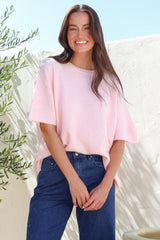 Fable Knit Top - Crew Neck Relaxed Super Soft Knit Tee in Pink