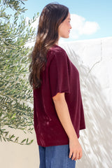 Fable Knit Top - Crew Neck Relaxed Super Soft Knit Tee in Wine