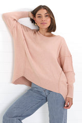 Faelan Jumper - Ribbed Trim Crew Neck Jumper in Pink