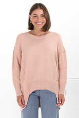 Faelan Jumper - Ribbed Trim Crew Neck Jumper in Pink