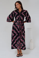 Faith Midi Dress - Collared Shirt Dress with Matching Belt in Love Story Print