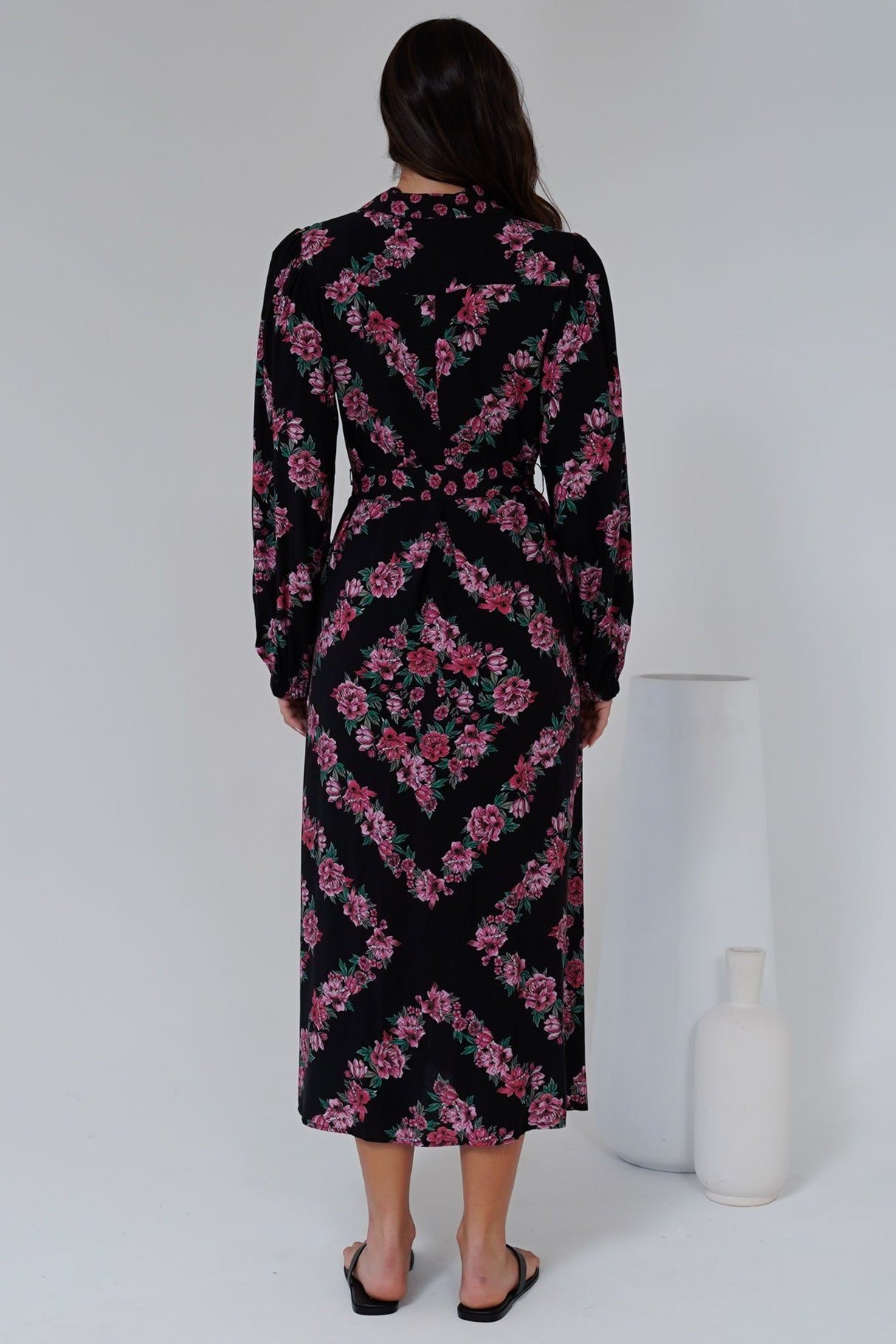 Faith Midi Dress - Collared Shirt Dress with Matching Belt in Love Story Print