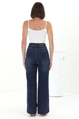 Farah Jeans - Highwaisted Flare Leg Stretch Jean in Dark Denim