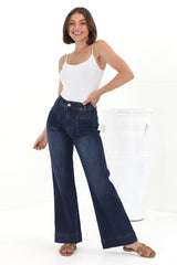 Farah Jeans - Highwaisted Flare Leg Stretch Jean in Dark Denim