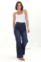 Farah Jeans - Highwaisted Flare Leg Stretch Jean in Dark Denim