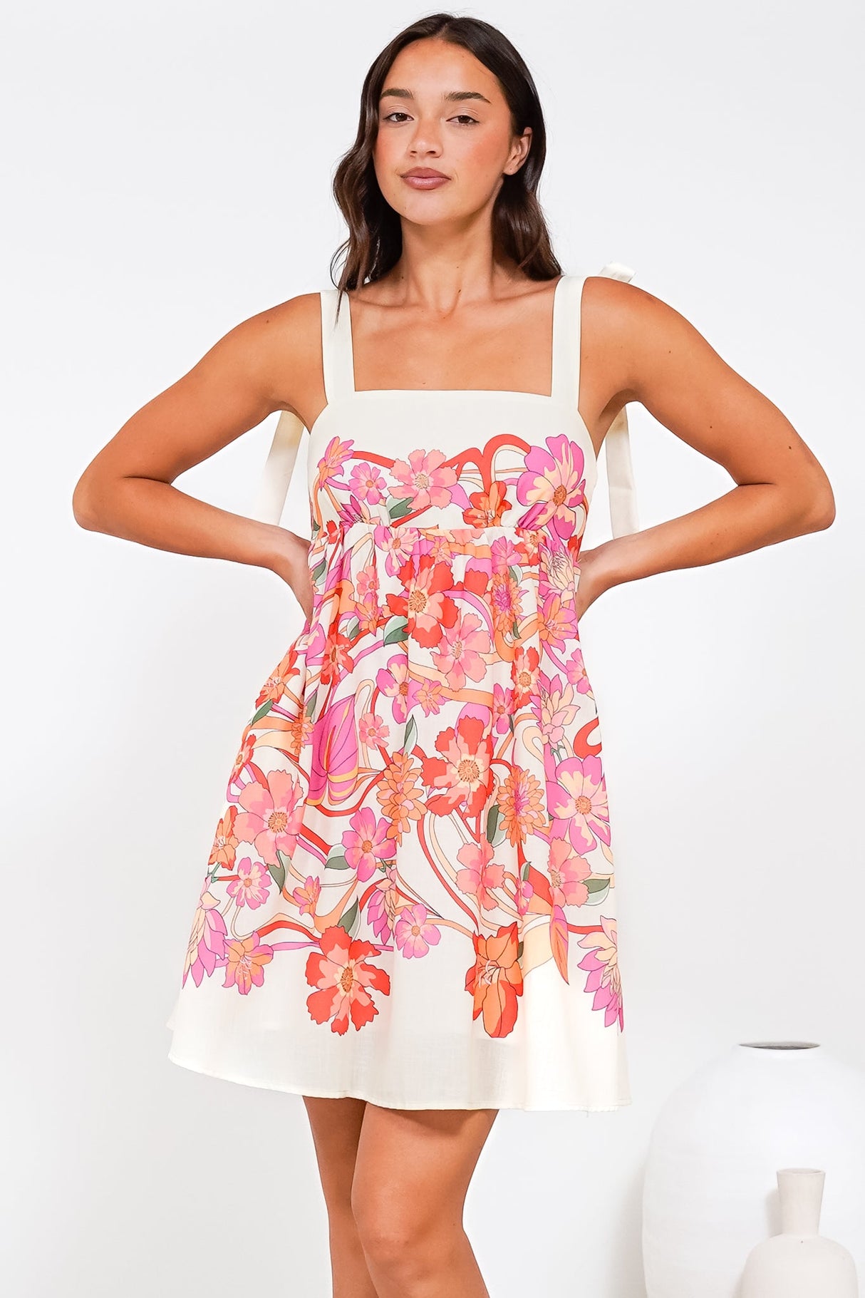 Fargo Mini Dress - Tie at the Shoulders Sun Dress with Pockets in Dominique Print