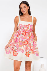 Fargo Mini Dress - Tie at the Shoulders Sun Dress with Pockets in Dominique Print