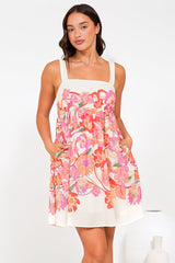 Fargo Mini Dress - Tie at the Shoulders Sun Dress with Pockets in Dominique Print