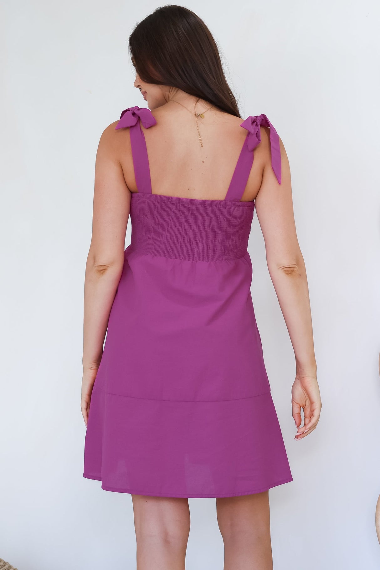 Faris Mini Dress - Tie Up Strap Cotton Sun Dress in Purple