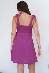 Faris Mini Dress - Tie Up Strap Cotton Sun Dress in Purple