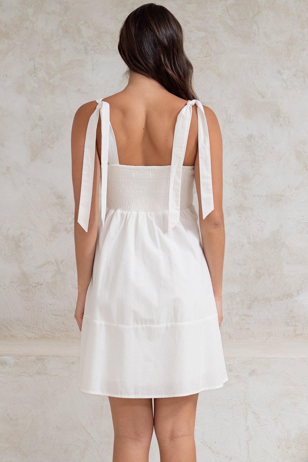 Faris Mini Dress - Tie Up Strap Cotton Sun Dress in White