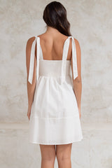 Faris Mini Dress - Tie Up Strap Cotton Sun Dress in White