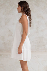 Faris Mini Dress - Tie Up Strap Cotton Sun Dress in White