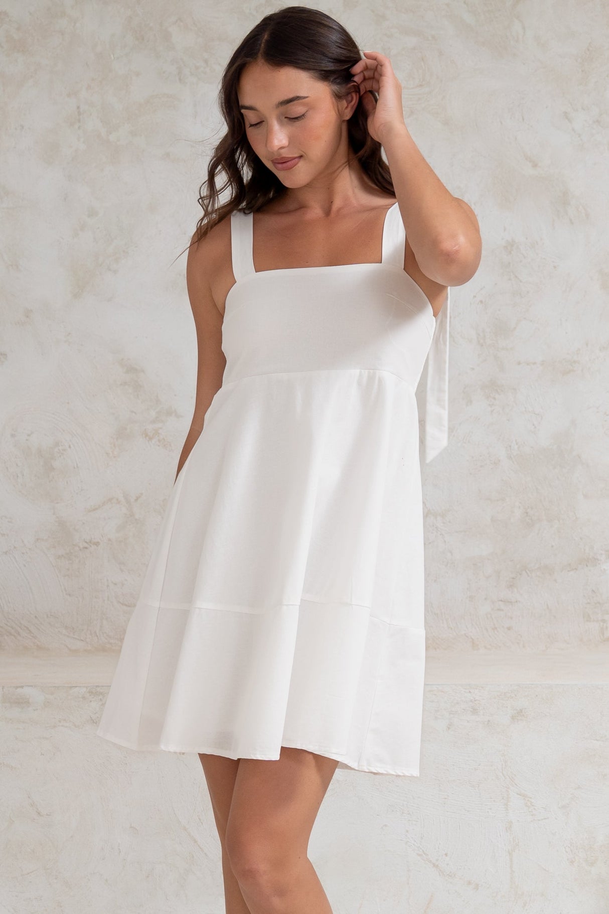 Faris Mini Dress - Tie Up Strap Cotton Sun Dress in White