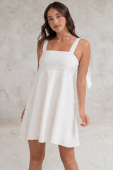 Faris Mini Dress - Tie Up Strap Cotton Sun Dress in White