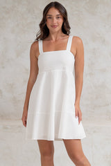 Faris Mini Dress - Tie Up Strap Cotton Sun Dress in White