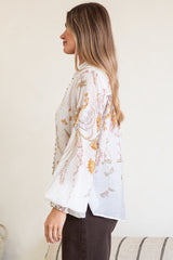 Faye Blouse - Mandarin Collar Balloon Sleeve Button Down Shirt in Sheree Print