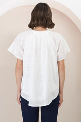 Felicity Blouse - Mandarin Collar Button-Down Embroidered Blouse in White