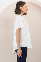 Felicity Blouse - Mandarin Collar Button-Down Embroidered Blouse in White