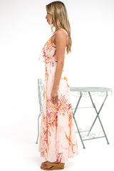 Fern Maxi Dress - Sweetheart Front Tie Bodice A-Line Dress with Pockets in Tithonia Print