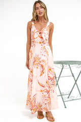 Fern Maxi Dress - Sweetheart Front Tie Bodice A-Line Dress with Pockets in Tithonia Print