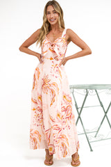 Fern Maxi Dress - Sweetheart Front Tie Bodice A-Line Dress with Pockets in Tithonia Print