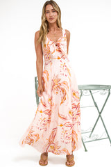 Fern Maxi Dress - Sweetheart Front Tie Bodice A-Line Dress with Pockets in Tithonia Print
