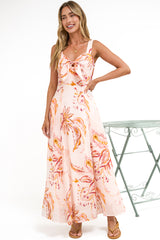 Fern Maxi Dress - Sweetheart Front Tie Bodice A-Line Dress with Pockets in Tithonia Print