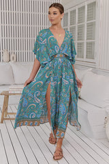 JAASE - Fields Maxi Dress: Deep V Neck A Line Dress with Front Split in Ventura Print