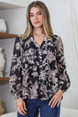Model wearing Fiero Blouse in Pim Print Black from Salty Crush