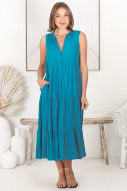 Fifi Linen Midi Dress - Blue