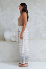 Finlee Pants - Attached Wrap Belt with Tassels Wide Leg Pants in Larina Print