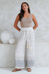 Finlee Pants - Attached Wrap Belt with Tassels Wide Leg Pants in Larina Print