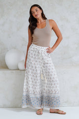Finlee Pants - Attached Wrap Belt with Tassels Wide Leg Pants in Larina Print