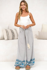 Finlee Pants - Attached Wrap Belt with Tassels Wide Leg Pants in Naxos Print