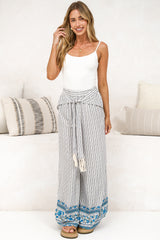 Finlee Pants - Attached Wrap Belt with Tassels Wide Leg Pants in Naxos Print