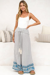 Finlee Pants - Attached Wrap Belt with Tassels Wide Leg Pants in Naxos Print
